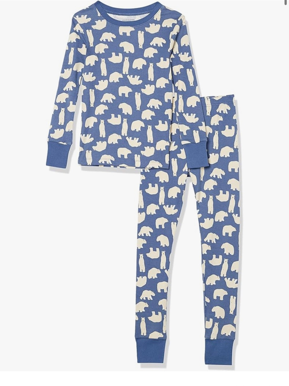Kid’s Amazon Essentials Blue Polar Bear Print Pajama Set Sz 8